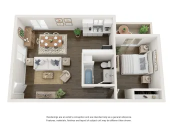 Floor plan for 1 bed, 1 bath, 720 sqft